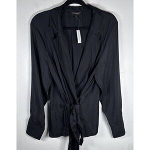 Banana Republic Black Tie Front Wrap Blouse Size Large – New With Tags